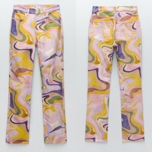 Zara Multicolor Abstract Pattern Pants M 00002
